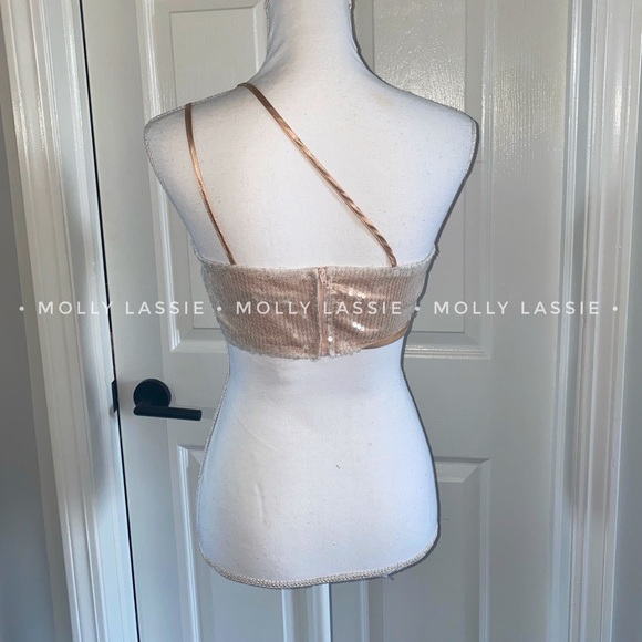 Ivory Sequin Strappy Cutout Crop Top Blouse - Picture 10 of 10